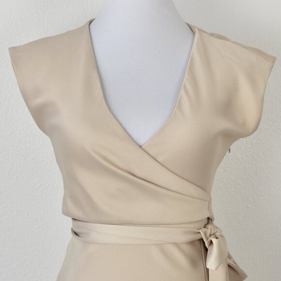 BHLDN Louisa Satin Charmeuse Champagne Cream Midi Dress - 0 - Picture 2 of 11